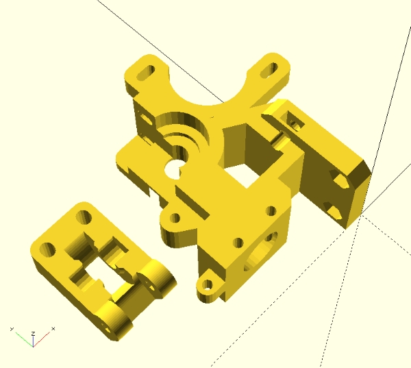 i3 Rework extruder derived from ch1t0's design, STLs imported in OpenSCAD.