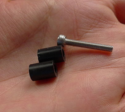 Spacers for M3 screws, 10mm tall, bought at an electronics shop nearby. Shown here with a 20mm hex screw.