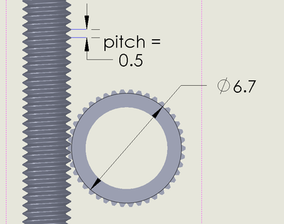 'Figure 1 -  A 6.7 mm internal diameter for the gear’s thread results in 42 cuts.'