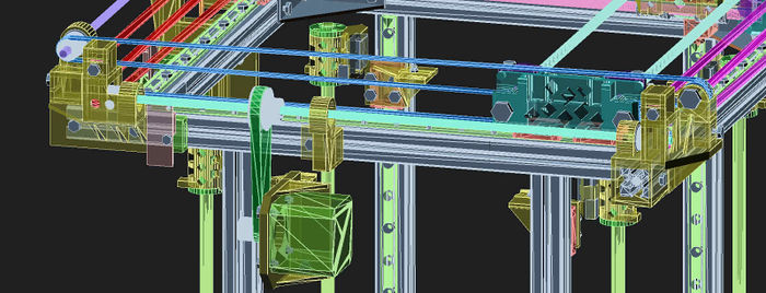 CAD rendering Ultimaker pulley-enhanced belt layout