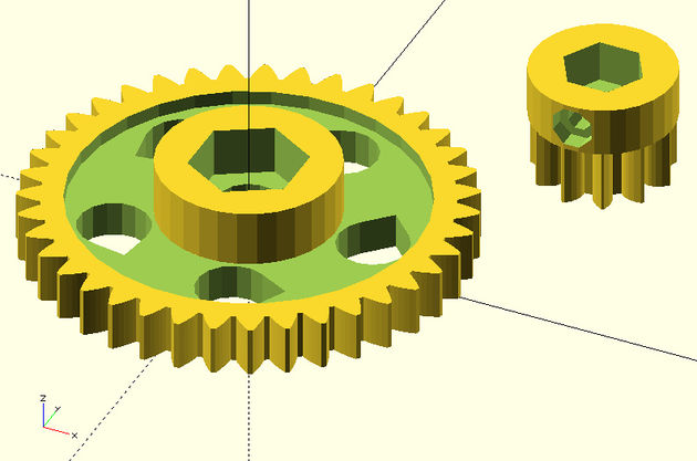 Straight gears for Wade's geared extruder by Greg Frost, december 2010.