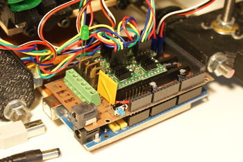 RepRap Arduino Mega Pololu Shield wired to Mendel.